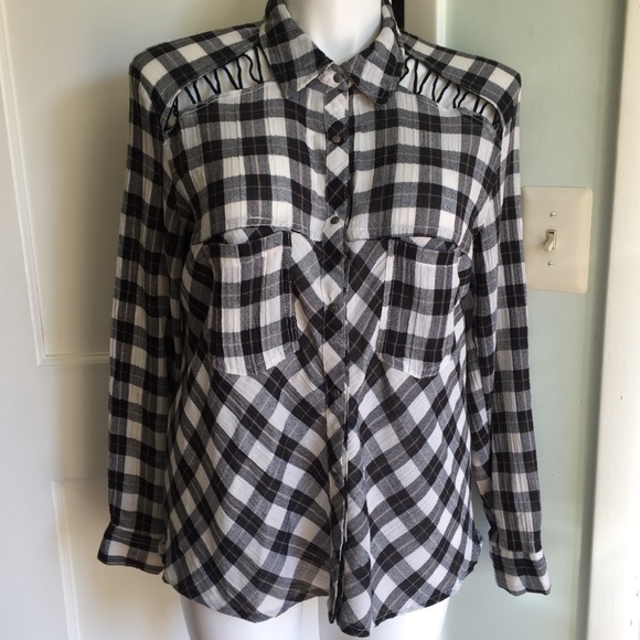 Anthropologie Tops - Free People Black & White Plaid Shirt L